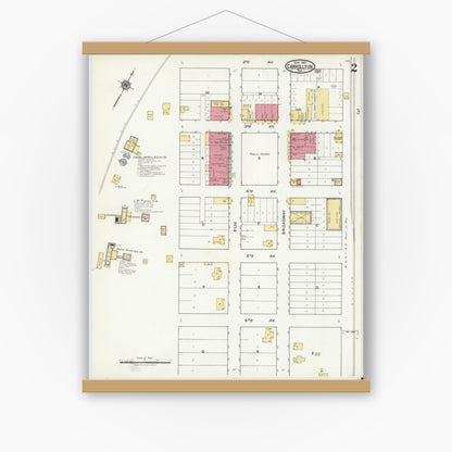 Old map wall art mockup — magnetic wood frame on white wall — Sanborn Fire Insurance Map from Carrollton, Dallas County, Texas (1921), Sheet #0002