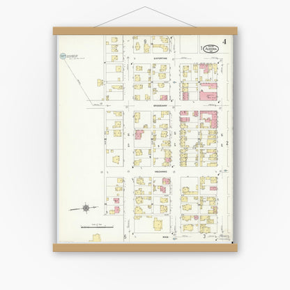 Old map wall art mockup — magnetic wood frame on white wall — Sanborn Fire Insurance Map from Aurora, Dearborn County, Indiana (1911), Sheet #0004
