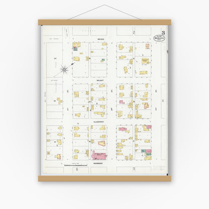 Old map wall art mockup — magnetic wood frame on white wall — Sanborn Fire Insurance Map from Wabasha, Wabasha County, Minnesota (1902), Sheet #0003