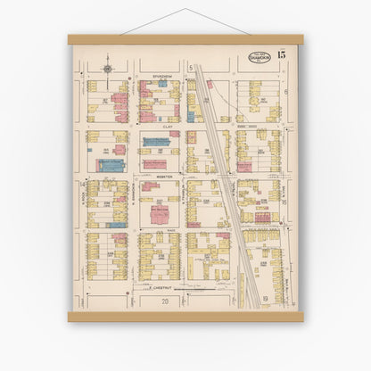 Old map wall art mockup — magnetic wood frame on white wall — Sanborn Fire Insurance Map from Shamokin, Northumberland County, Pennsylvania (1922), Sheet #0015