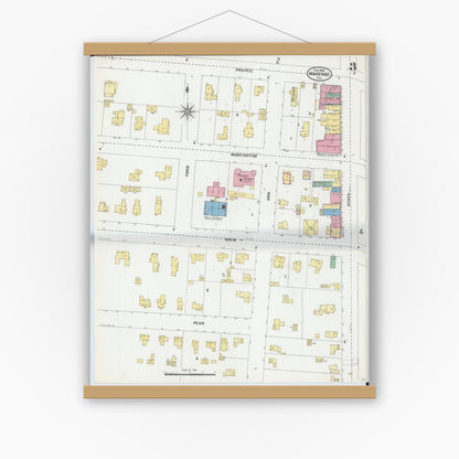 Old map wall art mockup — magnetic wood frame on white wall — Sanborn Fire Insurance Map from Marengo, McHenry County, Illinois (1905), Sheet #0003