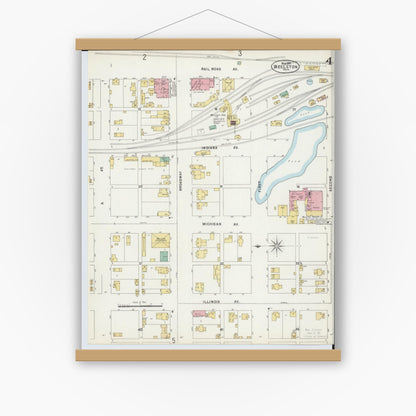 Old map wall art mockup — magnetic wood frame on white wall — Sanborn Fire Insurance Map from Wellston, Jackson County, Ohio (1897), Sheet #0004
