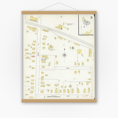 Old map wall art mockup — magnetic wood frame on white wall — Sanborn Fire Insurance Map from Sodus, Wayne County, New York (1906), Sheet #0005