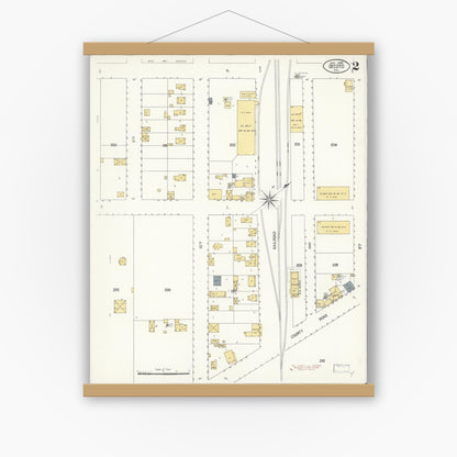 Old map wall art mockup — magnetic wood frame on white wall — Sanborn Fire Insurance Map from Decota, Alameda County, California (1908), Sheet #0002