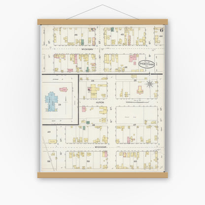 Old map wall art mockup — magnetic wood frame on white wall — Sanborn Fire Insurance Map from Sheboygan, Sheboygan County, Wisconsin (1887), Sheet #0006