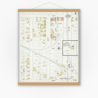 Old map wall art mockup — magnetic wood frame on white wall — Sanborn Fire Insurance Map from Monon, White County, Indiana (1899), Sheet #0002