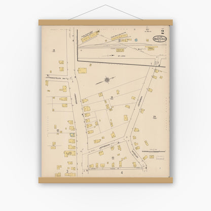 Old map wall art mockup — magnetic wood frame on white wall — Sanborn Fire Insurance Map from Monticello, Sullivan County, New York (1921), Sheet #0002