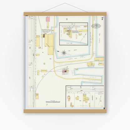 Old map wall art mockup — magnetic wood frame on white wall — Sanborn Fire Insurance Map from Tawas City, Iosco County, Michigan (1898), Sheet #0007