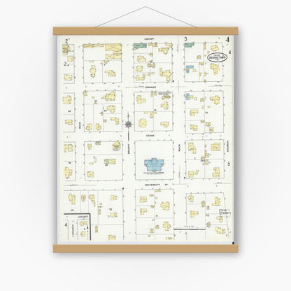 Old map wall art mockup — magnetic wood frame on white wall — Sanborn Fire Insurance Map from Georgetown, Williamson County, Texas (1910), Sheet #0004