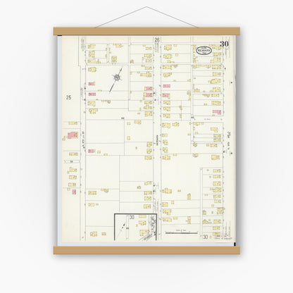 Old map wall art mockup — magnetic wood frame on white wall — Sanborn Fire Insurance Map from Newark, Licking County, Ohio (1912), Sheet #0030