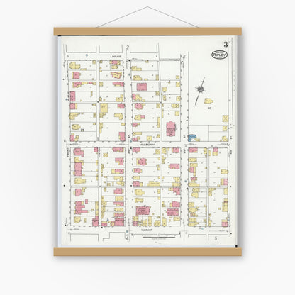 Old map wall art mockup — magnetic wood frame on white wall — Sanborn Fire Insurance Map from Ripley, Brown County, Ohio (1920), Sheet #0003