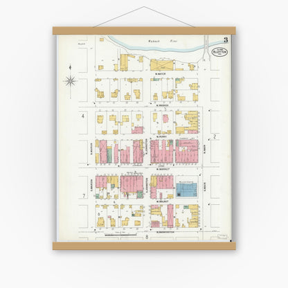 Old map wall art mockup — magnetic wood frame on white wall — Sanborn Fire Insurance Map from Bluffton, Wells County, Indiana (1900), Sheet #0003