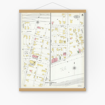Old map wall art mockup — magnetic wood frame on white wall — Sanborn Fire Insurance Map from Union City, Randolph County, Indiana (1901), Sheet #0005
