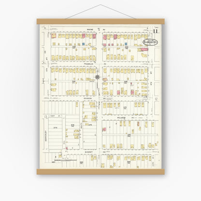 Old map wall art mockup — magnetic wood frame on white wall — Sanborn Fire Insurance Map from Ellwood City, Lawrence County, Pennsylvania (1921), Sheet #0011
