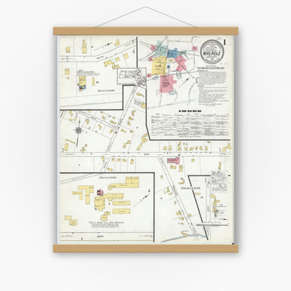 Old map wall art mockup — magnetic wood frame on white wall — Sanborn Fire Insurance Map from Walpole, Norfolk County, Massachusetts (1918), Sheet #0001