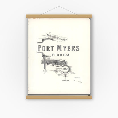Old map wall art mockup — magnetic wood frame on white wall — Sanborn Fire Insurance Map from Fort Myers, Lee County, Florida (1956), Sheet #0001
