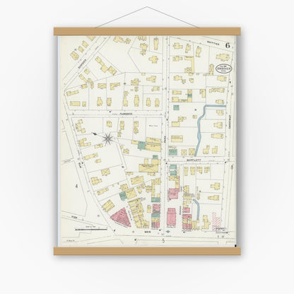 Old map wall art mockup — magnetic wood frame on white wall — Sanborn Fire Insurance Map from Andover, Essex County, Massachusetts (1906), Sheet #0006