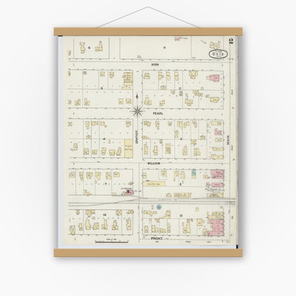 Old map wall art mockup — magnetic wood frame on white wall — Sanborn Fire Insurance Map from Ovid, Clinton County, Michigan (1890), Sheet #0002