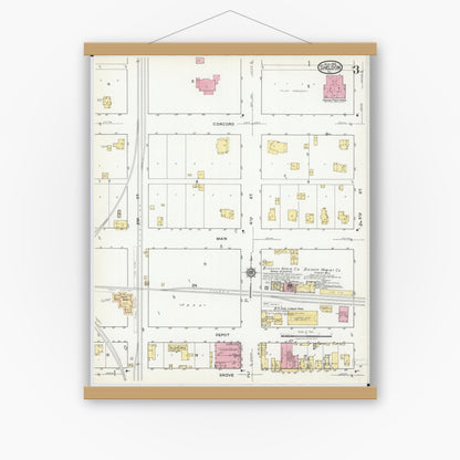 Old map wall art mockup — magnetic wood frame on white wall — Sanborn Fire Insurance Map from Sheldon, Iroquois County, Illinois (1919), Sheet #0003