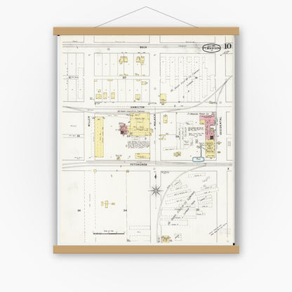Old map wall art mockup — magnetic wood frame on white wall — Sanborn Fire Insurance Map from Fort Madison, Lee County, Iowa (1894), Sheet #0010