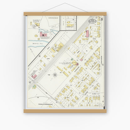 Old map wall art mockup — magnetic wood frame on white wall — Sanborn Fire Insurance Map from Alliance, Stark County, Ohio (1898), Sheet #0003