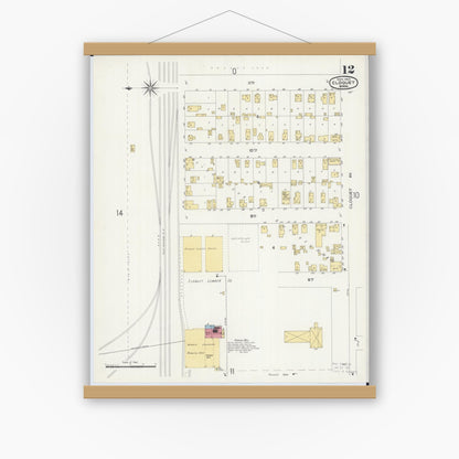 Old map wall art mockup — magnetic wood frame on white wall — Sanborn Fire Insurance Map from Cloquet, Carlton County, Minnesota (1901), Sheet #0012