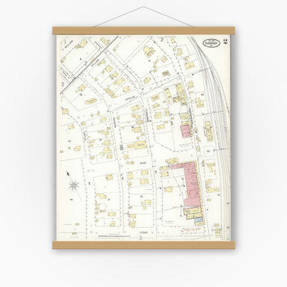 Old map wall art mockup — magnetic wood frame on white wall — Sanborn Fire Insurance Map from Dunsmuir, Siskiyou County, California (1903), Sheet #0002