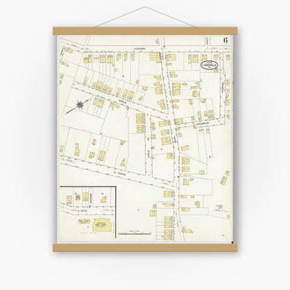 Old map wall art mockup — magnetic wood frame on white wall — Sanborn Fire Insurance Map from Larksville, Luzerne County, Pennsylvania (1911), Sheet #0006