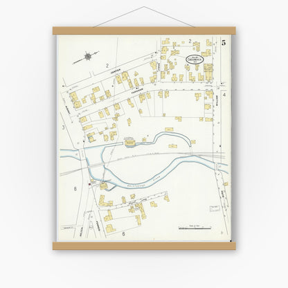 Old map wall art mockup — magnetic wood frame on white wall — Sanborn Fire Insurance Map from Cazenovia, Madison County, New York (1911), Sheet #0005