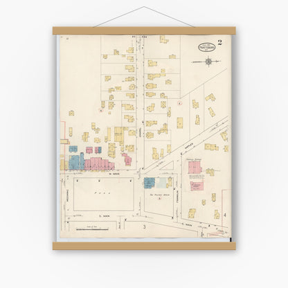 Old map wall art mockup — magnetic wood frame on white wall — Sanborn Fire Insurance Map from Prattsburgh, Steuben County, New York (1934), Sheet #0002