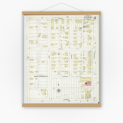 Old map wall art mockup — magnetic wood frame on white wall — Sanborn Fire Insurance Map from Escanaba, Delta County, Michigan (1906), Sheet #0002