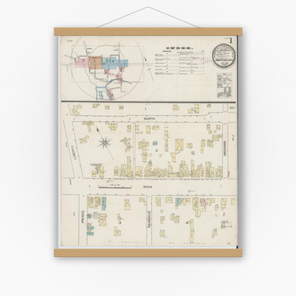 Old map wall art mockup — magnetic wood frame on white wall — Sanborn Fire Insurance Map from Monticello, Sullivan County, New York (1887) - Complete Map Set