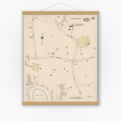 Old map wall art mockup — magnetic wood frame on white wall — Sanborn Fire Insurance Map from Belmont, Middlesex County, Massachusetts (1922), Sheet #0010