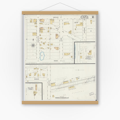 Old map wall art mockup — magnetic wood frame on white wall — Sanborn Fire Insurance Map from Saint Croix Falls, Polk County, Wisconsin (1899), Sheet #0002