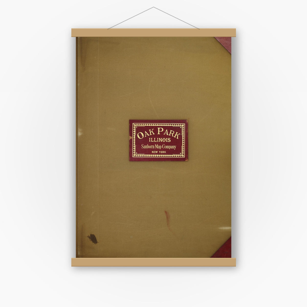 Old map wall art mockup — magnetic wood frame on white wall — Sanborn Fire Insurance Map from Oak Park, Cook County, Illinois (1950), Sheet #0001