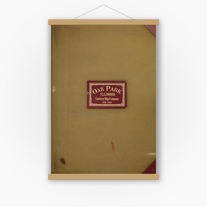 Old map wall art mockup — magnetic wood frame on white wall — Sanborn Fire Insurance Map from Oak Park, Cook County, Illinois (1950), Sheet #0001