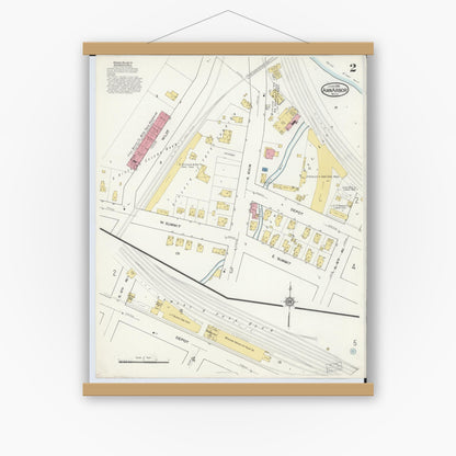 Old map wall art mockup — magnetic wood frame on white wall — Sanborn Fire Insurance Map from Ann Arbor, Washtenaw County, Michigan (1916), Sheet #0002