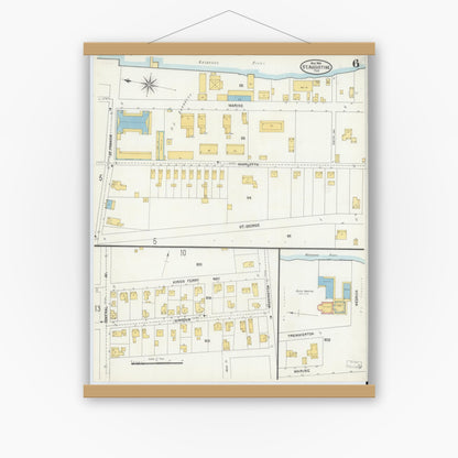 Old map wall art mockup — magnetic wood frame on white wall — Sanborn Fire Insurance Map from Saint Augustine, Saint John's County, Florida (1904), Sheet #0006