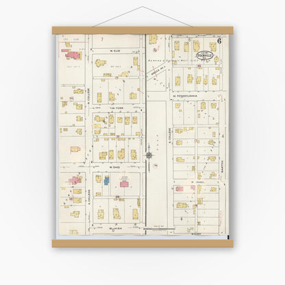 Old map wall art mockup — magnetic wood frame on white wall — Sanborn Fire Insurance Map from Rockville, Parke County, Indiana (1932), Sheet #0006