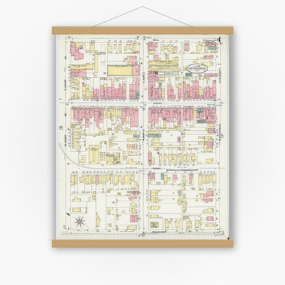 Old map wall art mockup — magnetic wood frame on white wall — Sanborn Fire Insurance Map from Jeffersonville, Clark County, Indiana (1898), Sheet #0004