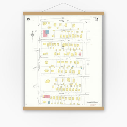 Old map wall art mockup — magnetic wood frame on white wall — Sanborn Fire Insurance Map from Port Washington, Nassau County, New York (1931), Sheet #0015