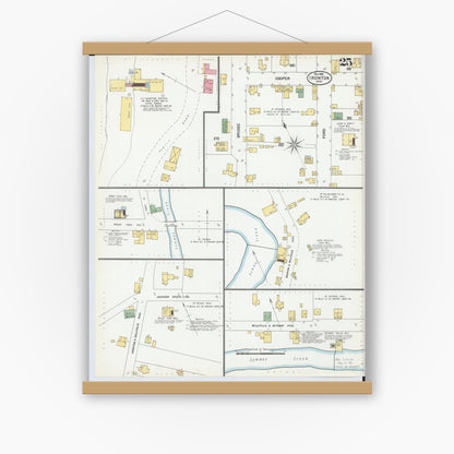 Old map wall art mockup — magnetic wood frame on white wall — Sanborn Fire Insurance Map from Ironton, Lawrence County, Ohio (1900), Sheet #0025