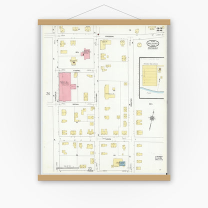 Old map wall art mockup — magnetic wood frame on white wall — Sanborn Fire Insurance Map from Milford, Worcester County, Massachusetts (1910), Sheet #0022
