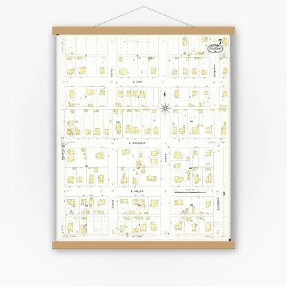 Old map wall art mockup — magnetic wood frame on white wall — Sanborn Fire Insurance Map from Red Oak, Montgomery County, Iowa (1908), Sheet #0007
