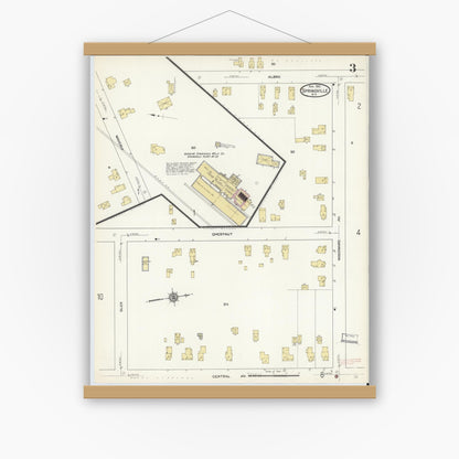 Old map wall art mockup — magnetic wood frame on white wall — Sanborn Fire Insurance Map from Springville, Erie County, New York (1912), Sheet #0003