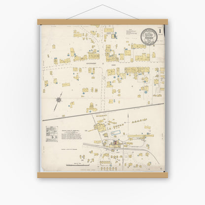 Old map wall art mockup — magnetic wood frame on white wall — Sanborn Fire Insurance Map from Honokaa, Hawaii County, Hawaii (1914) — Complete Set