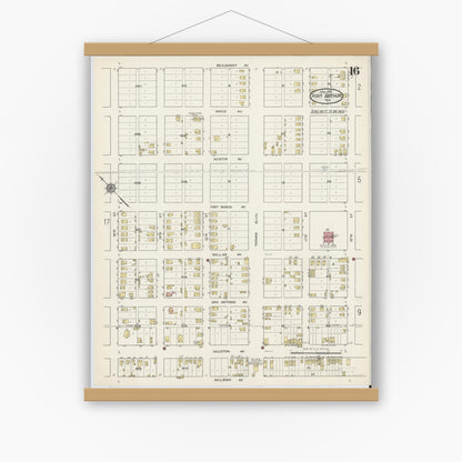Old map wall art mockup — magnetic wood frame on white wall — Sanborn Fire Insurance Map from Port Arthur, Jefferson County, Texas (1915), Sheet #0016