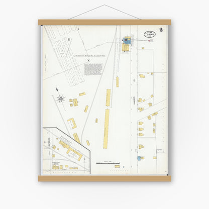 Old map wall art mockup — magnetic wood frame on white wall — Sanborn Fire Insurance Map from Tomah, Monroe County, Wisconsin (1904), Sheet #0002
