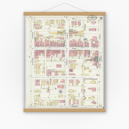 Old map wall art mockup — magnetic wood frame on white wall — Sanborn Fire Insurance Map from Jeffersonville, Clark County, Indiana (1898), Sheet #0005