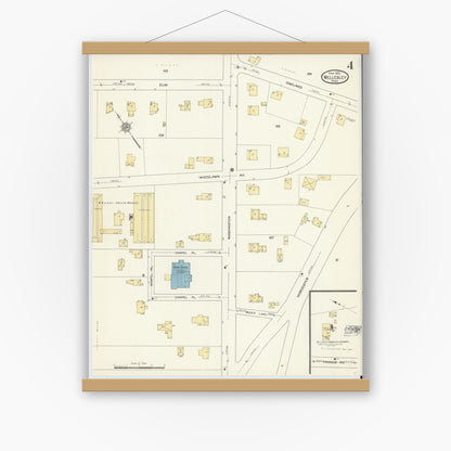 Old map wall art mockup — magnetic wood frame on white wall — Sanborn Fire Insurance Map from Wellesley, Norfolk County, Massachusetts (1912), Sheet #0004